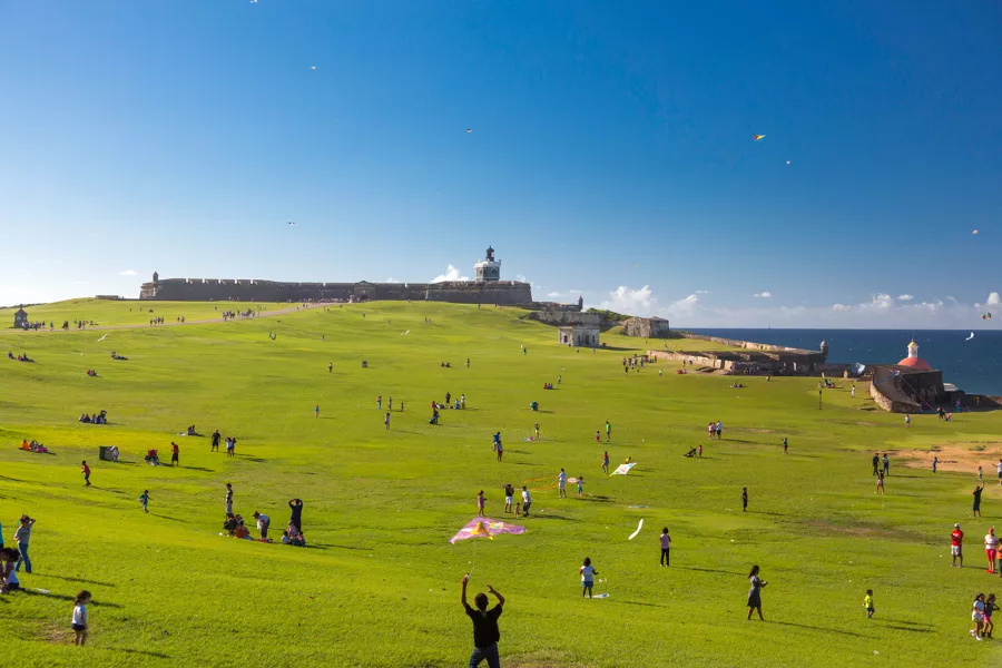 El Morro fortress and its green esplanade overlooking the ocean in Old San Juan.